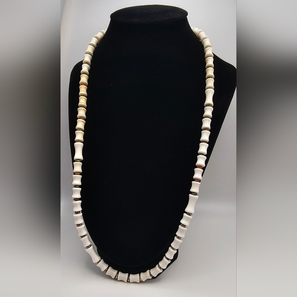 UNIQUE white marble beaded necklace with Multicolored beads inside